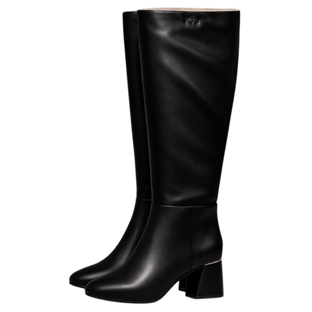DKNY Cana Wide Calf Black Tall Boots Size 6 Block Heel Knee High NIB
